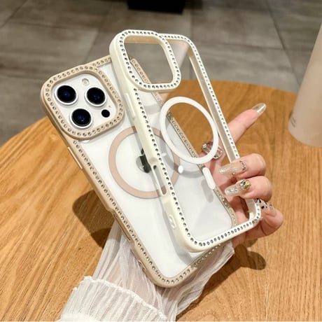 【お取り寄せ商品】iPhoneケース スマホケース iPhone16 iPhone15 iPhone14 大人可愛い シンプル ストーン 推し活 MagSafe L9441