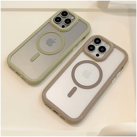 【お取り寄せ商品】iPhoneケース スマホケース iPhone15 iPhone14 Magsafe 磁気 透明 カラーフレーム くすみカラー シンプル かわいい L7523