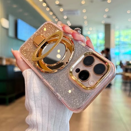 【お取り寄せ商品】iPhoneケース スマホケース iPhone16 iPhone15 iPhone14 可愛い グラデーション ラメ ミラー スタンド 多機能 MagSafe L9560