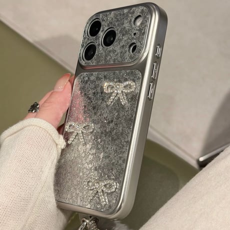 【お取り寄せ商品】iPhoneケース スマホケース iPhone17 iPhone16 iPhone15 リボンストーン ラメ グリッター メタリック 可愛い M7136