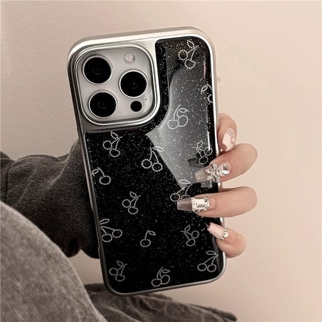 【お取り寄せ商品】iPhoneケース スマホケース iPhone16 iPhone15 iPhone14 可愛い ブラック さくらんぼ柄 L9557