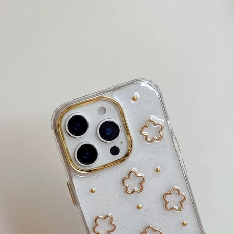 【お取り寄せ商品】iPhoneケース スマホケース iPhone16 iPhone15 iPhone14 可愛い 花 ゴールド ハンドストラップ L9502