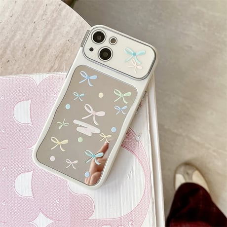 【お取り寄せ商品】iPhoneケース スマホケース iPhone16 iPhone15 iPhone14 韓国 可愛い カラフル リボン ミラー付き 大人可愛い L9875