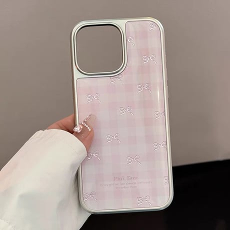 【お取り寄せ商品】iPhoneケース スマホケース iPhone16 iPhone15 iPhone14 可愛い ラブリー ピンク チェック柄 リボン L9504