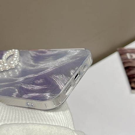 【お取り寄せ商品】iPhoneケース スマホケース iPhone15 iPhone14 フェザーパターン 立体 ハート パールハート ハンドストラップ付き きれいめ 大人かわいい 韓国 L7856