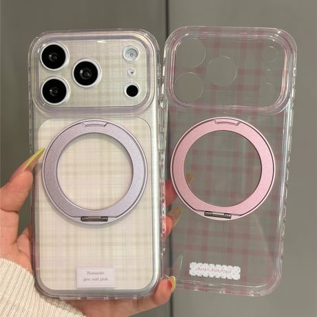 【お取り寄せ商品】iPhoneケース スマホケース iPhone17 iPhone16 iPhone15 Magsafe スタンド機能 チェック 韓国 可愛い M7195