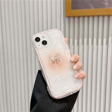 【お取り寄せ商品】iPhone case ケース iPhone13 iPhone14 iPhone15 透明 リボン かわいい 淡色 L5876