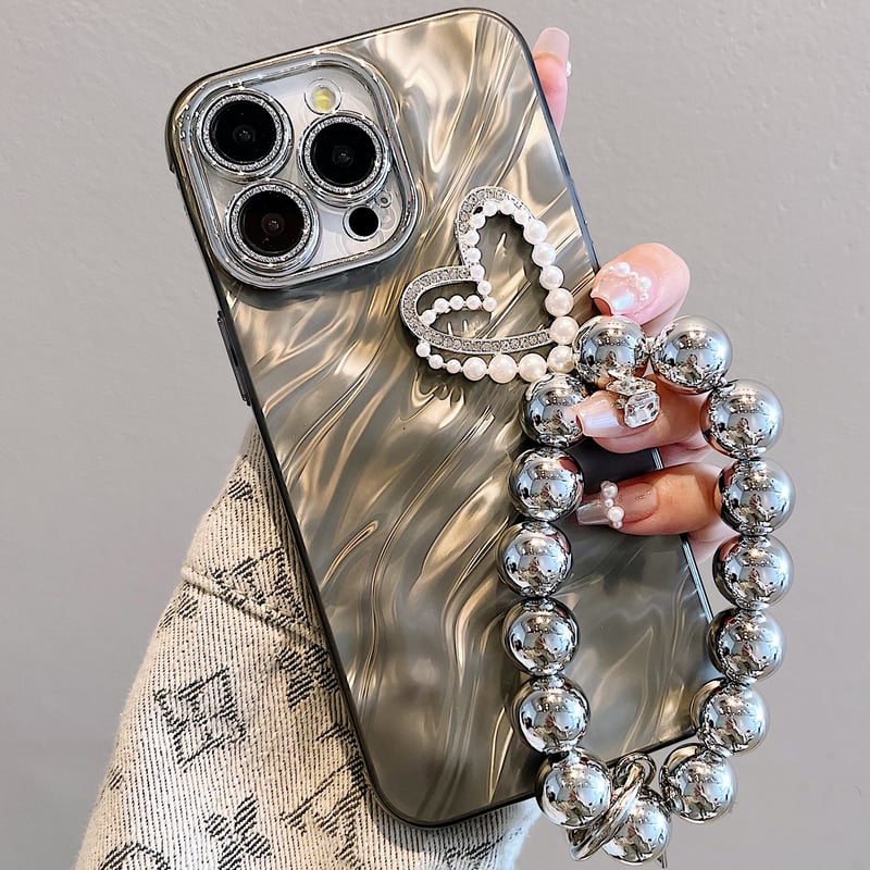Iphone15】トライバルパターン スマホケース グレー【ストラップ付