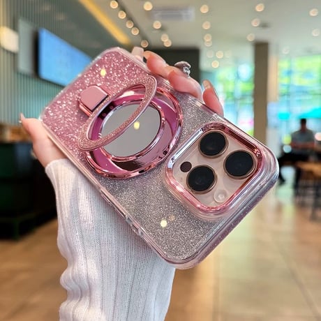 【お取り寄せ商品】iPhoneケース スマホケース iPhone16 iPhone15 iPhone14 可愛い グラデーション ラメ ミラー スタンド 多機能 MagSafe L9560