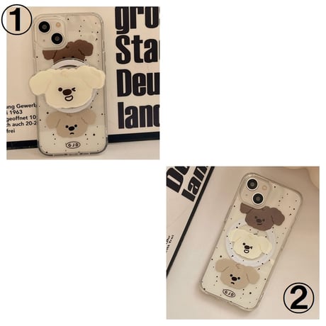 【お取り寄せ商品】iPhoneケース スマホケース iPhone15 iPhone14 Magsafe 磁気 マグネット イヌ 犬 グリップ付き レトロ かわいい 韓国 L7800