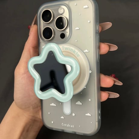 【お取り寄せ商品】iPhoneケース スマホケース iPhone17 iPhone16 iPhone15 韓国 magsafe グリップ付き 雲 星 M7177