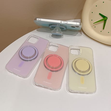 【お取り寄せ商品】iPhoneケース スマホケース iPhone15 iPhone14 マグネット グリップ付き Magsafe ワイヤレス充電 パステルカラー シンプル かわいい 韓国 L7915