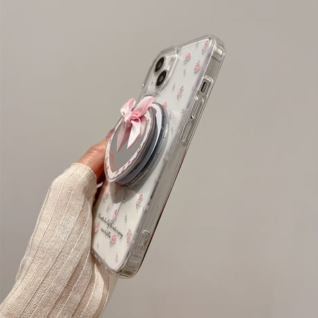 【お取り寄せ商品】iPhoneケース スマホケース iPhone15 iPhone14 Magsafe ワイヤレス充電 磁気 グリップ付き 小花柄 ミラー 透明 ガーリー 韓国 L7928