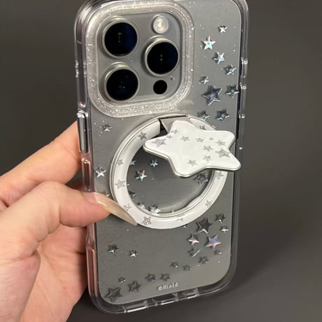 【お取り寄せ商品】iPhoneケース スマホケース iPhone17 iPhone16 iPhone15 韓国 magsafe 星 シルバー グリップ付き 可愛い M7176