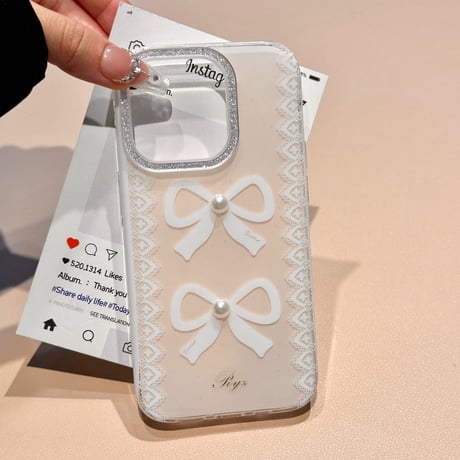 【お取り寄せ商品】iPhoneケース スマホケース iPhone16 iPhone15 iPhone14 キュート リボン パール レース ハンドストラップ L9581