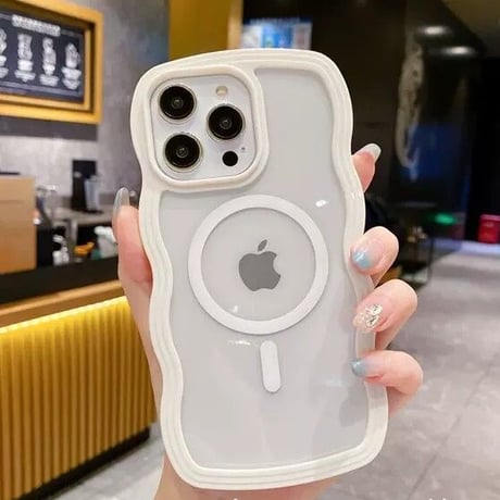 【お取り寄せ商品】iPhoneケース スマホケース iPhone15 iPhone14 パステルカラー ウェーブ うねうね 透明 ワイヤレス充電 Magsafe シンプル かわいい L7415