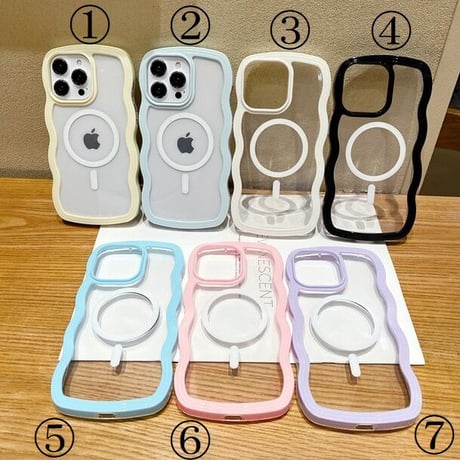 【お取り寄せ商品】iPhoneケース スマホケース iPhone15 iPhone14 パステルカラー ウェーブ うねうね 透明 ワイヤレス充電 Magsafe シンプル かわいい L7415