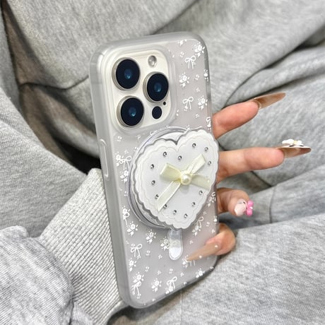 【お取り寄せ商品】iPhoneケース スマホケース iPhone16 iPhone15 iPhone14 かわいい 花 リボン 柄 ハート MagSafe L9822