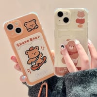【お取り寄せ商品】iPhoneケース スマホケース iPhone15 iPhone14 ハンドストラップ付き カードホルダー クマ くま bear レトロ ファンシー かわいい 韓国 L7782