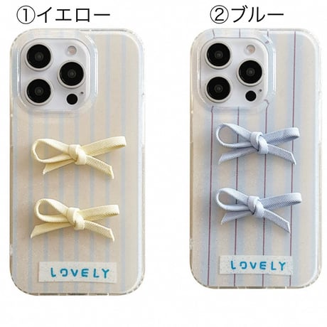 【お取り寄せ商品】iPhoneケース スマホケース iPhone16 iPhone15 iPhone14 かわいい キュート ストライプ リボン L9347