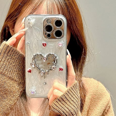 【お取り寄せ商品】iPhoneケース スマホケース iPhone16 iPhone15 iPhone14 可愛い ハート ミラー ペイント L9484