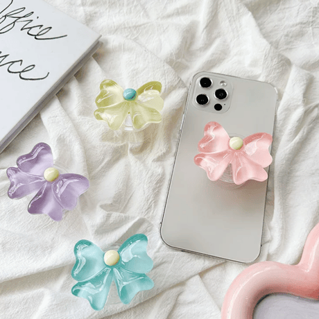 【お取り寄せ商品】iPhone グリップ 大人女子 ニュアンス 落下防止 花 リボン L9233