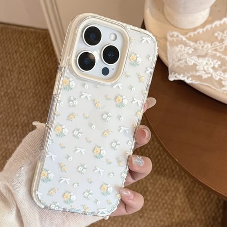 【お取り寄せ商品】iPhoneケース スマホケース iPhone17 iPhone16 iPhone15 リボン 大人可愛い ホワイト 小花柄  M7150
