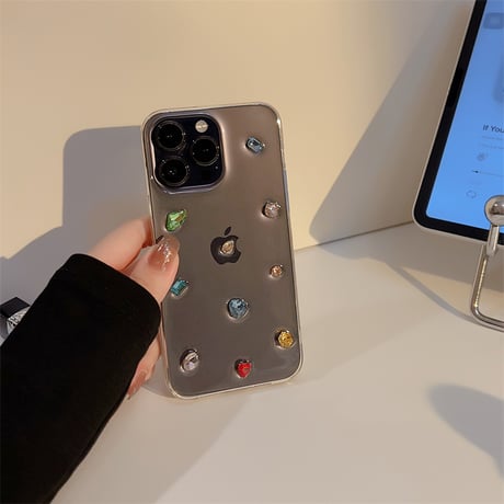 【お取り寄せ商品】iPhoneケース スマホケース iPhone16 iPhone15 iPhone14 透明 クリア ラインストーン ビジュー 立体 シンプル きれいめ L7488