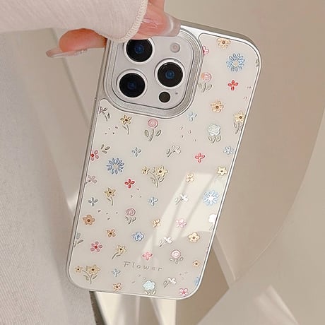 【お取り寄せ商品】iPhoneケース スマホケース iPhone16 iPhone15 iPhone14 韓国 フラワー シルバー サイド ケース L9829