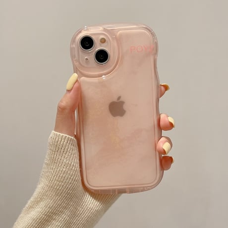 【お取り寄せ商品】iPhoneケース スマホケース iPhone15 iPhone14 ウェーブ グラデーション ピンク 淡色 透明 英字 シンプル かわいい 韓国 L7470