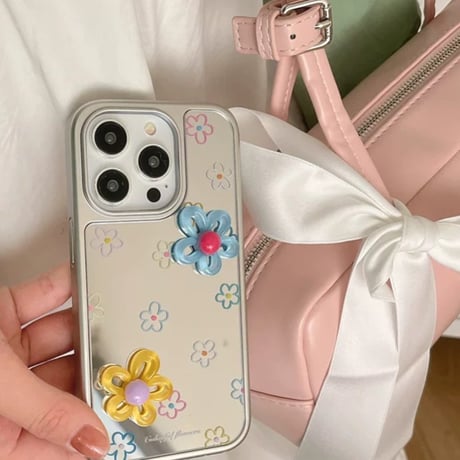 【お取り寄せ商品】iPhoneケース スマホケース iPhone16 iPhone15 iPhone14 かわいい 花柄 デイジー ミラー メタリック L9487