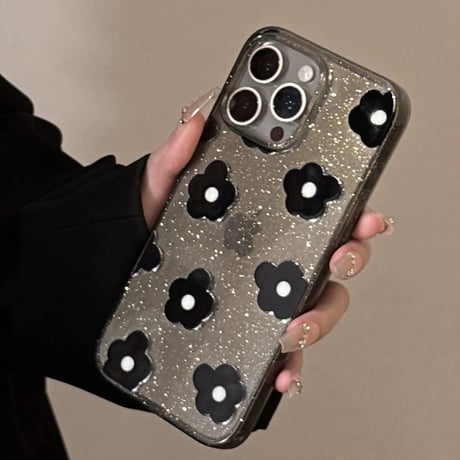 【お取り寄せ商品】iPhoneケース スマホケース iPhone16 iPhone15 iPhone14 花柄 デイジー ブラック モノトーン 韓国 L9830