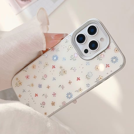 【お取り寄せ商品】iPhoneケース スマホケース iPhone16 iPhone15 iPhone14 韓国 フラワー シルバー サイド ケース L9829