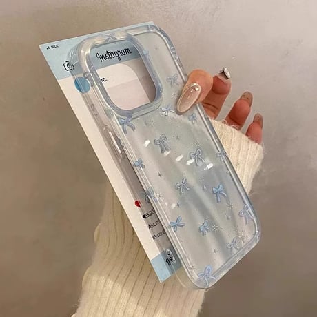 【お取り寄せ商品】iPhoneケース スマホケース iPhone16 iPhone15 iPhone14 可愛い ブルー リボン 韓国 L9561