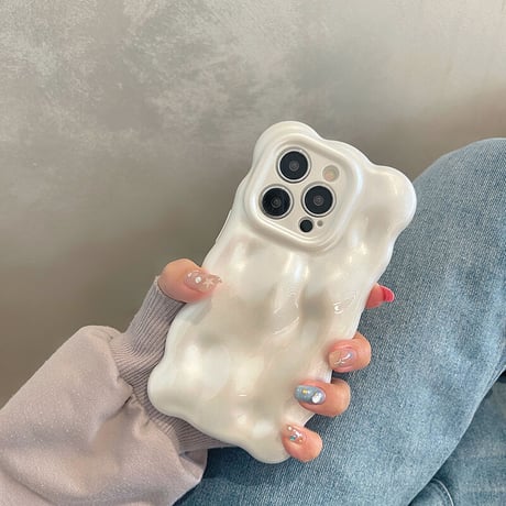 【お取り寄せ商品】iPhoneケース iPhone17 iPhone16 iPhone15 ウェーブ ぽこぽこ 立体 波 パール感 光沢 シンプル 個性的 L6963