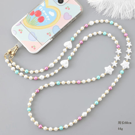 【お取り寄せ商品】iPhone ショルダーストラップ スマホストラップ ショルダーチェーン パール ハート 星 iPhoneアクセサリーかわいい L9243