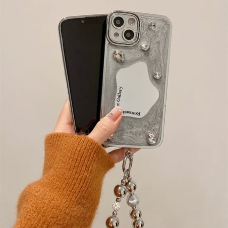 【お取り寄せ商品】iPhoneケース スマホケース iPhone15 iPhone14 かわいい グレー ストーン ミラー L9257