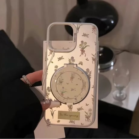 【お取り寄せ商品】iPhoneケース スマホケース iPhone16 iPhone15 iPhone14 大人可愛い 花柄 スタンド シルバー ブラック L9424