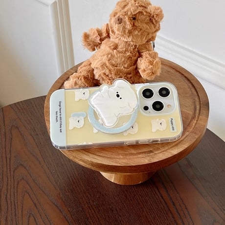 【お取り寄せ商品】iPhoneケース スマホケース iPhone15 iPhone14 Magsafe 磁気 マグネット グリップ付き スタンド イヌ 犬 かわいい 韓国 L7648