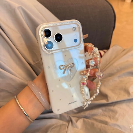 【お取り寄せ商品】iPhoneケース スマホケース iPhone17 iPhone16 iPhone15 大人可愛い ホワイト リボン ラメ  L9458