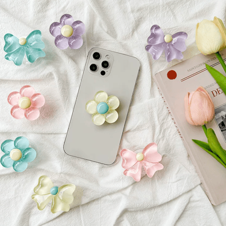 【お取り寄せ商品】iPhone グリップ 大人女子 ニュアンス 落下防止 花 リボン L9233