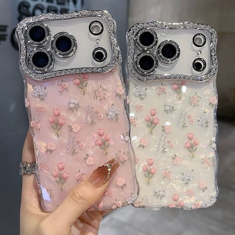 【お取り寄せ商品】iPhoneケース スマホケース iPhone17 iPhone16 iPhone15 チューリップ ストーン キラキラ ウェーブ M7103