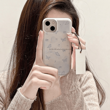 【お取り寄せ商品】iPhoneケース スマホケース iPhone15 iPhone14 カードケース カードホルダー付き カード収納 バタフライ 蝶々 グラデーション かわいい 韓国 L7780
