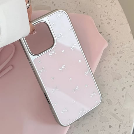 【お取り寄せ商品】iPhoneケース スマホケース iPhone16 iPhone15 iPhone14 可愛い リボン 花柄 メタリック L9833