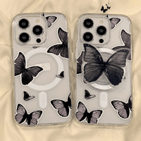 【お取り寄せ商品】iPhoneケース スマホケース iPhone15 iPhone14 グリップ付き スタンド バタフライ 蝶々 透明 クリア 磁気 オシャレ かわいい 韓国 L7422