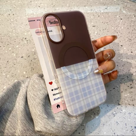 【お取り寄せ商品】iPhoneケース スマホケース iPhone16 iPhone15 iPhone14 チェック ツートンカラー magsafe 可愛い 韓国 L9813