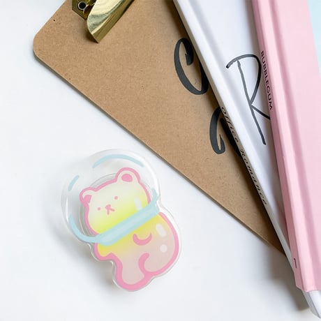 【お取り寄せ商品】iPhone グリップ 透明 アニマル 動物 花 かわいい 韓国 落下防止 L7610