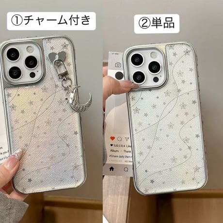 【お取り寄せ商品】iPhoneケース スマホケース iPhone16 iPhone15 iPhone14 可愛い 星柄 月 チャーム L9519