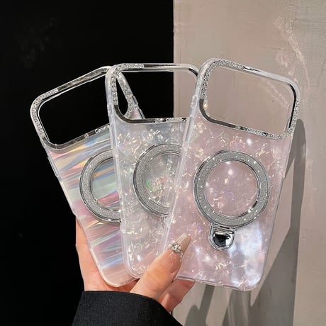 【お取り寄せ商品】iPhoneケース スマホケース iPhone17 iPhone16 iPhone15 シェル メタリック スタンド機能 キラキラ M7108