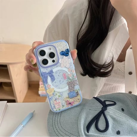 【お取り寄せ商品】iPhoneケース スマホケース iPhone16 iPhone15 iPhone14 ブルー リボン かわいい MagSafe L9435